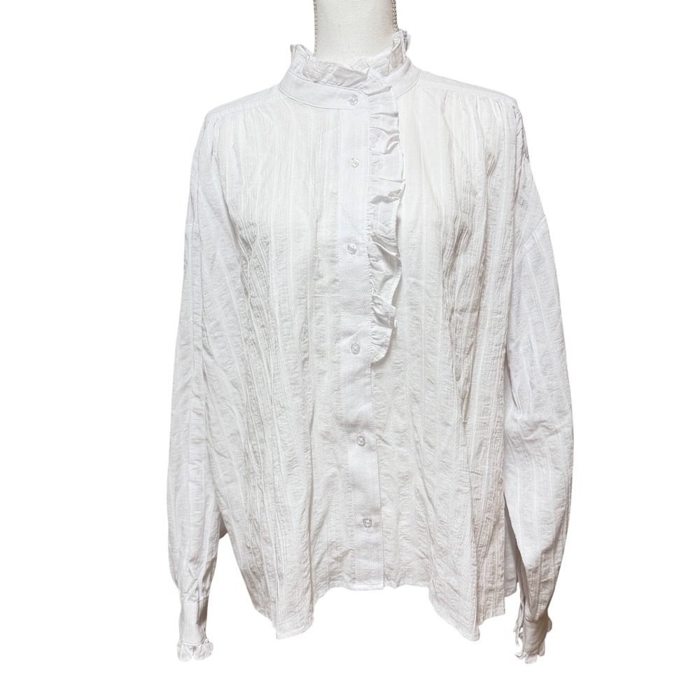 Scoop Dobby Ruffle Shirt Vivid White Cotton Blouse XL SC018155